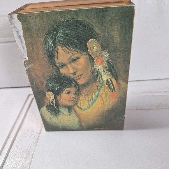Native American Jewelry Box Art Print with Feather Details Woman & Child - Picture 11 of 11